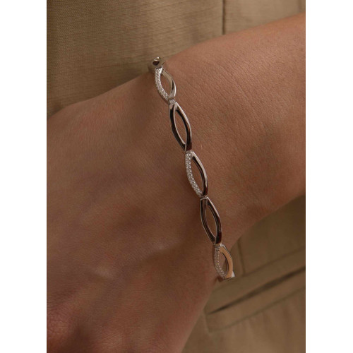 Pulsera brillante de plata carriles entrelazados con circonita