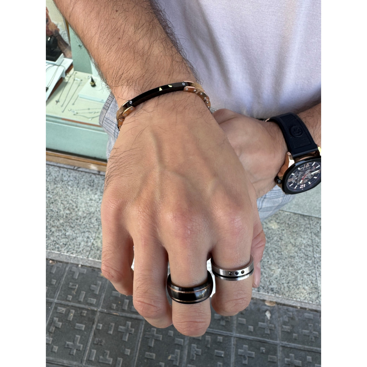 ANILLO ACERO BLACK AND ROSE